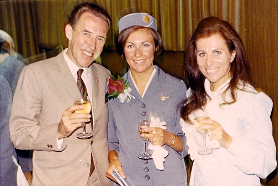 1968 May, Maureen van Leeuwen shares a graduation toast with her proud parents  Gerald and Kathleen van Leeuwen at the Pan Am Flight Service Academy Miami Florida.