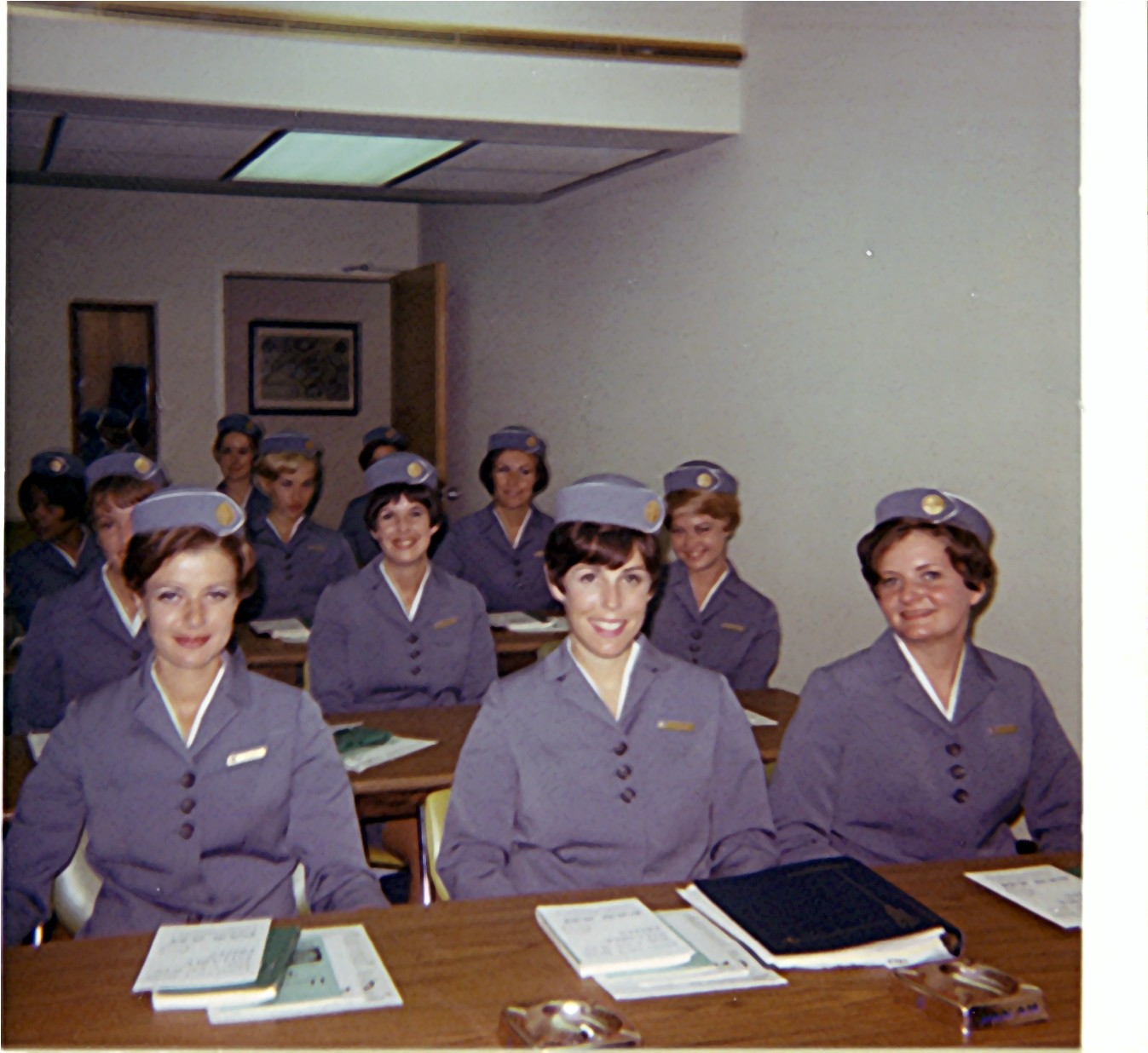 1968 April, Flight Attendant trainees during class room instruction.